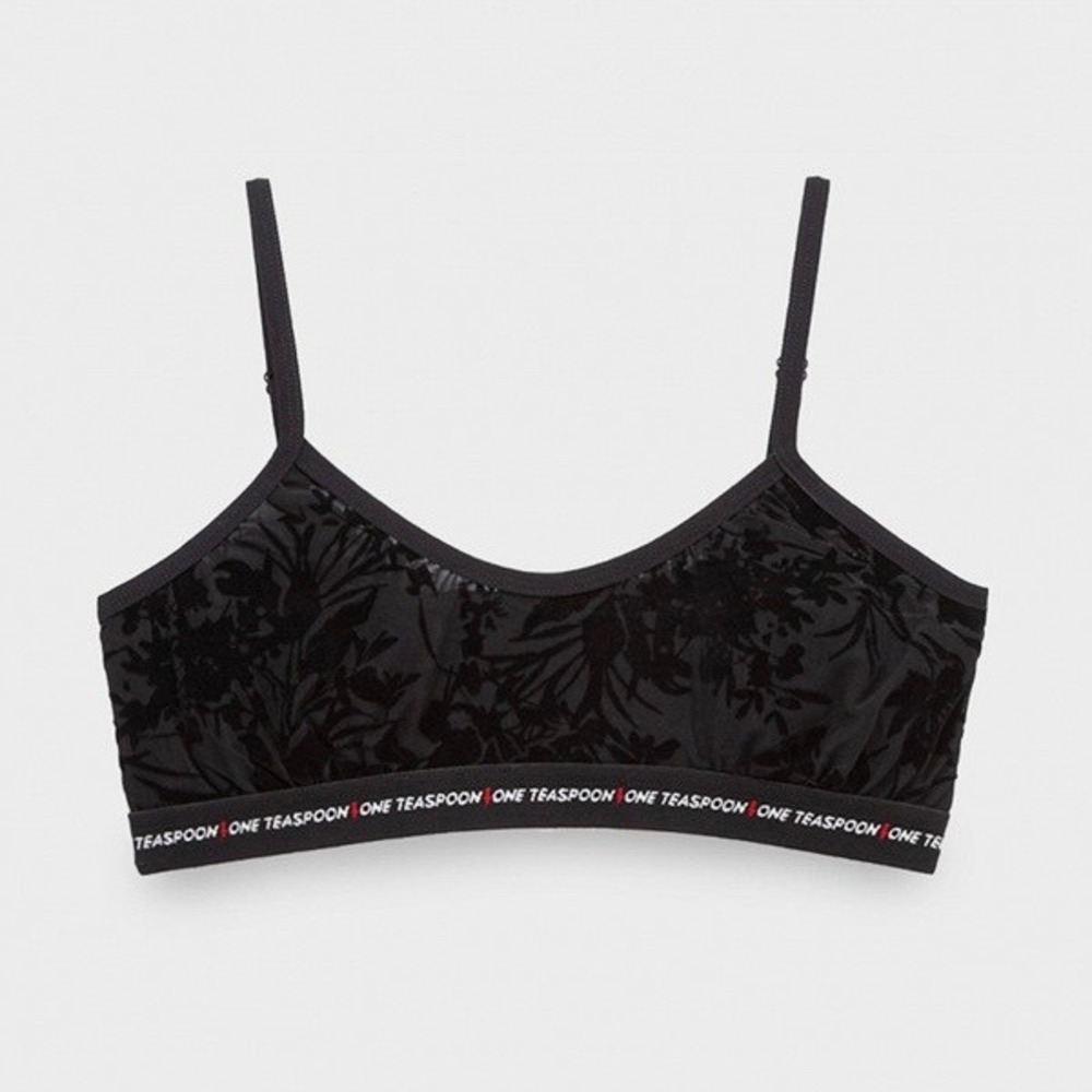 One Teaspoon Black Shadow Flower Mesh Bandeau Bralette Women XXL Lace Floral NEW - Picture 6 of 11